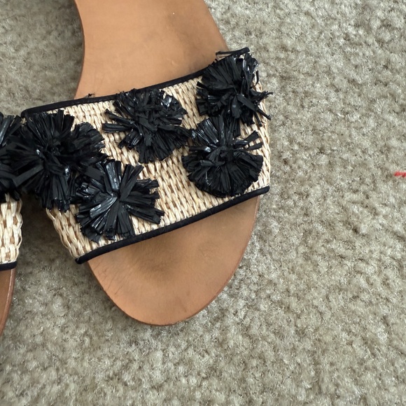 LOEFFLER RANDALL Pompom Raffia Leather Sandal 7.5 - Picture 3 of 7